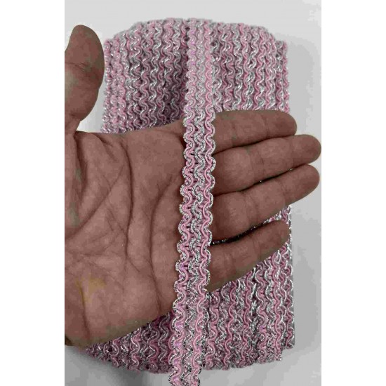 Pembe G&uuml;m&uuml;ş Loopera Dense Knit Kabartmalı Dekoratif Şerit &ndash; Premium El İşi S&uuml;sleme 1 Metre-LOOPERA-25