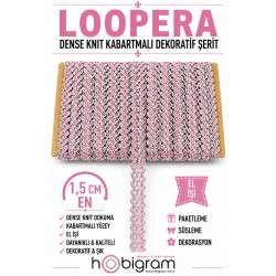 Pembe G&uuml;m&uuml;ş Loopera Dense Knit Kabartmalı Dekoratif Şerit &ndash; Premium El İşi S&uuml;sleme 1 Metre-LOOPERA-25