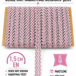 Pembe G&uuml;m&uuml;ş Loopera Dense Knit Kabartmalı Dekoratif Şerit &ndash; Premium El İşi S&uuml;sleme 1 Metre-LOOPERA-25