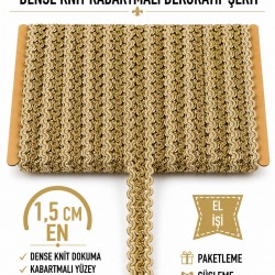 Gold Bej Loopera Dense Knit Kabartmalı Dekoratif Şerit &ndash; Premium El İşi S&uuml;sleme 1 Metre-LOOPERA-26