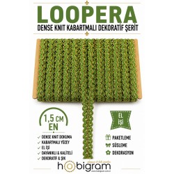 Yeşil Gold Loopera Dense Knit Kabartmalı Dekoratif Şerit &ndash; Premium El İşi S&uuml;sleme 1 Metre-LOOPERA-27