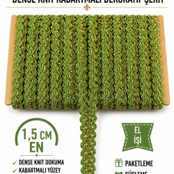 Yeşil Gold Loopera Dense Knit Kabartmalı Dekoratif Şerit &ndash; Premium El İşi S&uuml;sleme 1 Metre-LOOPERA-27