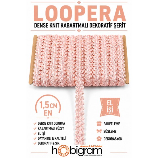 Somon Loopera Dense Knit Kabartmalı Dekoratif Şerit &ndash; Premium El İşi S&uuml;sleme 1 Metre-LOOPERA-3