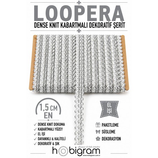 G&uuml;m&uuml;şl&uuml; Beyaz Loopera Dense Knit Kabartmalı Dekoratif Şerit &ndash; Premium El İşi S&uuml;sleme 1 Metre-LOOPERA-30