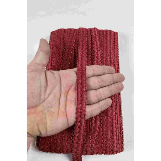 Bordo Loopera Dense Knit Kabartmalı Dekoratif Şerit &ndash; Premium El İşi S&uuml;sleme 1 Metre-LOOPERA-4