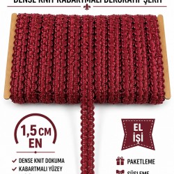 Bordo Loopera Dense Knit Kabartmalı Dekoratif Şerit &ndash; Premium El İşi S&uuml;sleme 1 Metre-LOOPERA-4