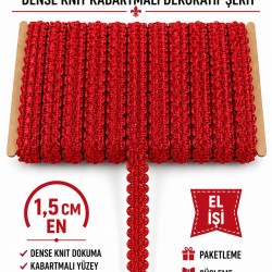 Kırmızı Loopera Dense Knit Kabartmalı Dekoratif Şerit &ndash; Premium El İşi S&uuml;sleme 1 Metre-LOOPERA-5