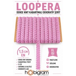 Pembe Loopera Dense Knit Kabartmalı Dekoratif Şerit &ndash; Premium El İşi S&uuml;sleme 1 Metre-LOOPERA-6