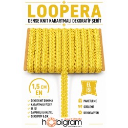 Sarı Loopera Dense Knit Kabartmalı Dekoratif Şerit &ndash; Premium El İşi S&uuml;sleme 1 Metre-LOOPERA-7