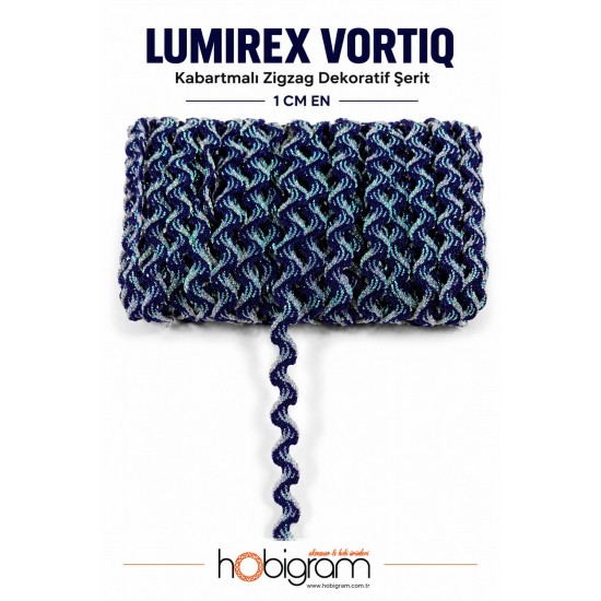 Mavi Yeşil Lumirex Vortiq Kabartmalı Zigzag Dekoratif Şerit &ndash; Premium El İşi S&uuml;sleme 1 Metre-LUMIREX-1