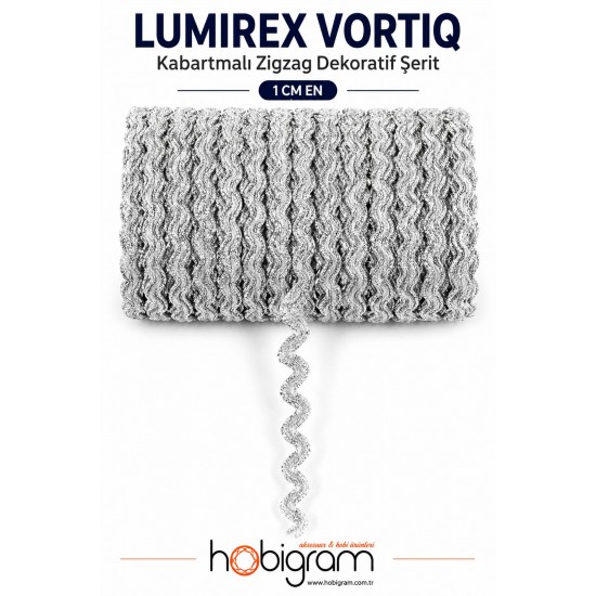 G&uuml;m&uuml;ş Beyaz Lumirex Vortiq Kabartmalı Zigzag Dekoratif Şerit &ndash; Premium El İşi S&uuml;sleme 1 Metre-LUMIREX-10