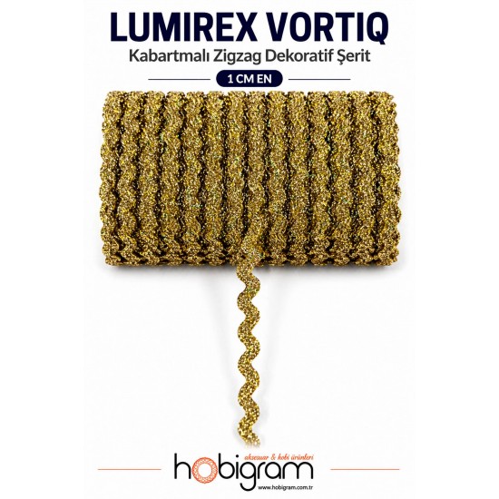 Gold Lumirex Vortiq Kabartmalı Zigzag Dekoratif Şerit &ndash; Premium El İşi S&uuml;sleme 1 Metre-LUMIREX-12