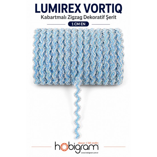 A&ccedil;ık Mavi G&uuml;m&uuml;ş Lumirex Vortiq Kabartmalı Zigzag Dekoratif Şerit &ndash; Premium El İşi S&uuml;sleme 1 Metre-LUMIREX-13
