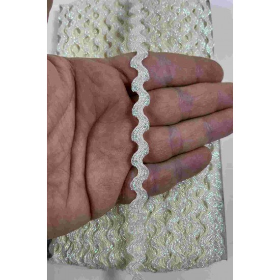 Krem G&uuml;m&uuml;ş Lumirex Vortiq Kabartmalı Zigzag Dekoratif Şerit &ndash; Premium El İşi S&uuml;sleme 1 Metre-LUMIREX-15