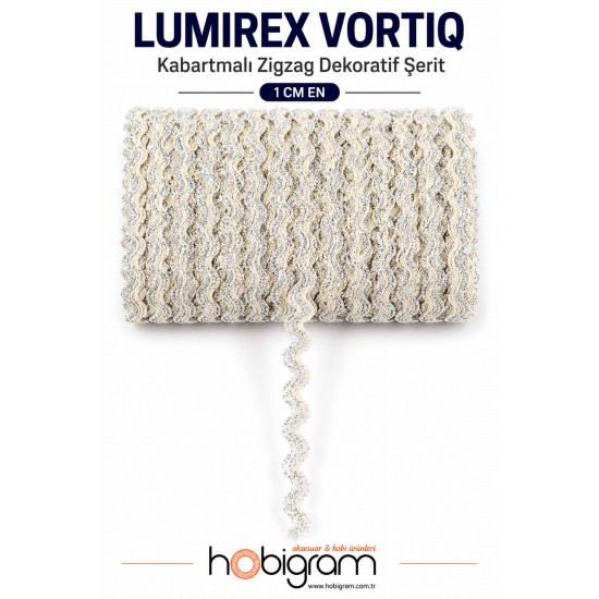 Krem G&uuml;m&uuml;ş Lumirex Vortiq Kabartmalı Zigzag Dekoratif Şerit &ndash; Premium El İşi S&uuml;sleme 1 Metre-LUMIREX-15