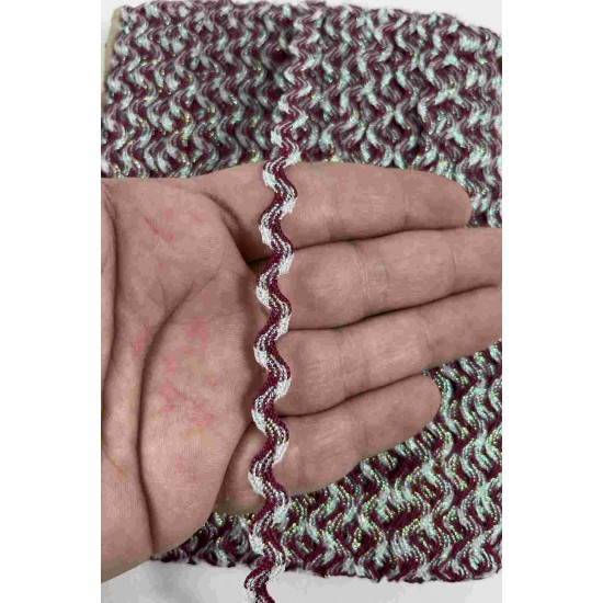 Bordo G&uuml;m&uuml;ş Lumirex Vortiq Kabartmalı Zigzag Dekoratif Şerit &ndash; Premium El İşi S&uuml;sleme 1 Metre-LUMIREX-16