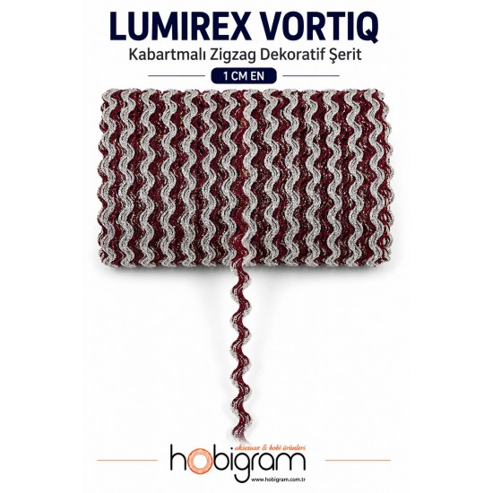 Bordo G&uuml;m&uuml;ş Lumirex Vortiq Kabartmalı Zigzag Dekoratif Şerit &ndash; Premium El İşi S&uuml;sleme 1 Metre-LUMIREX-16