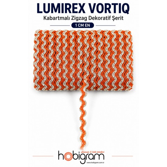 Turuncu G&uuml;m&uuml;ş Lumirex Vortiq Kabartmalı Zigzag Dekoratif Şerit &ndash; Premium El İşi S&uuml;sleme 1 Metre-LUMIREX-17