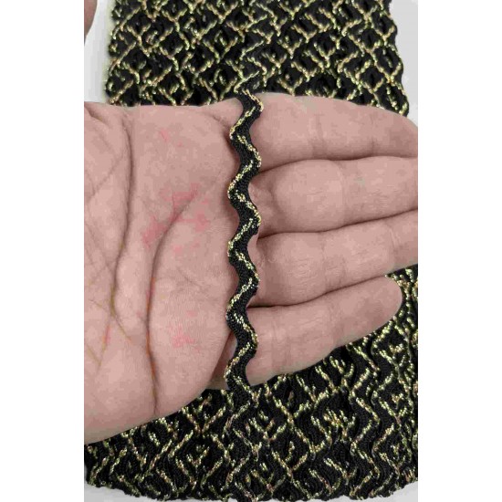 Siyah Gold Lumirex Vortiq Kabartmalı Zigzag Dekoratif Şerit &ndash; Premium El İşi S&uuml;sleme 1 Metre-LUMIREX-19