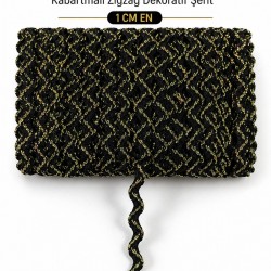 Siyah Gold Lumirex Vortiq Kabartmalı Zigzag Dekoratif Şerit &ndash; Premium El İşi S&uuml;sleme 1 Metre-LUMIREX-19