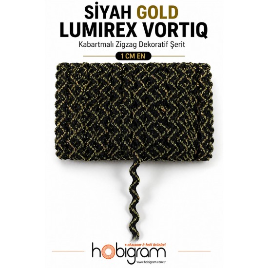 Siyah Gold Lumirex Vortiq Kabartmalı Zigzag Dekoratif Şerit &ndash; Premium El İşi S&uuml;sleme 1 Metre-LUMIREX-19