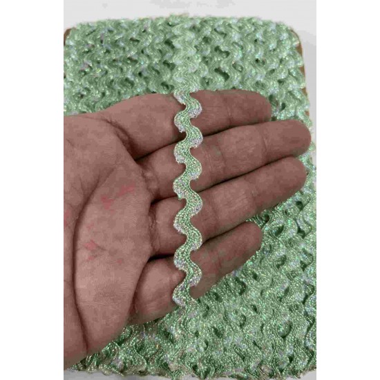 Soft Yeşil G&uuml;m&uuml;ş Lumirex Vortiq Kabartmalı Zigzag Dekoratif Şerit &ndash; Premium El İşi S&uuml;sleme 1 Metre-LUMIREX-2