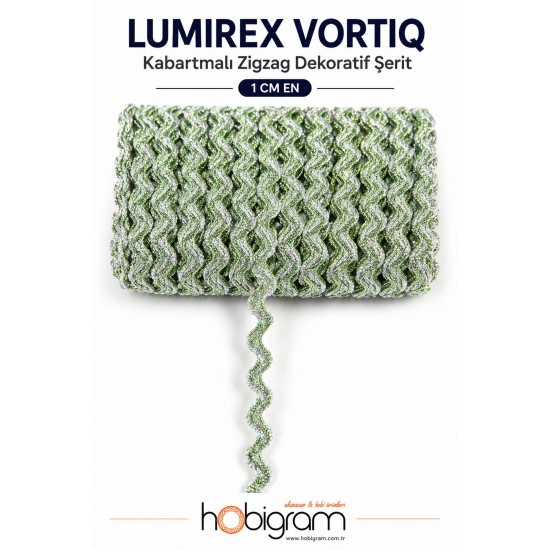 Soft Yeşil G&uuml;m&uuml;ş Lumirex Vortiq Kabartmalı Zigzag Dekoratif Şerit &ndash; Premium El İşi S&uuml;sleme 1 Metre-LUMIREX-2