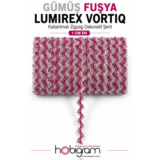 G&uuml;m&uuml;ş Fuşya Lumirex Vortiq Kabartmalı Zigzag Dekoratif Şerit &ndash; Premium El İşi S&uuml;sleme 1 Metre-LUMIREX-21