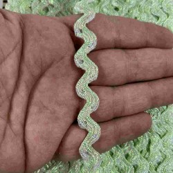 Mint Yeşil G&uuml;m&uuml;ş Lumirex Vortiq Kabartmalı Zigzag Dekoratif Şerit &ndash; Premium El İşi S&uuml;sleme 1 Metre-LUMIREX-22