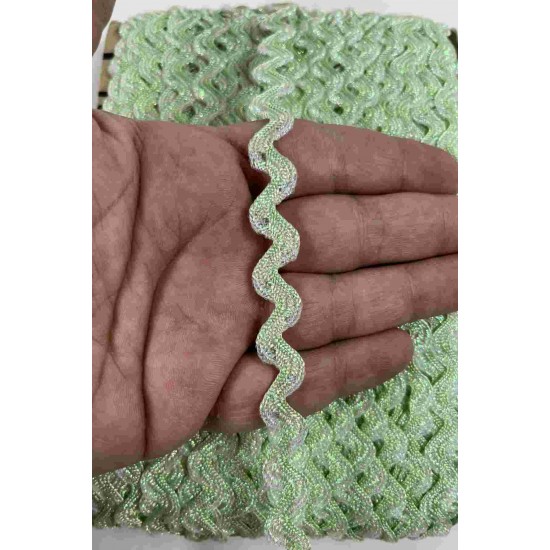 Mint Yeşil G&uuml;m&uuml;ş Lumirex Vortiq Kabartmalı Zigzag Dekoratif Şerit &ndash; Premium El İşi S&uuml;sleme 1 Metre-LUMIREX-22