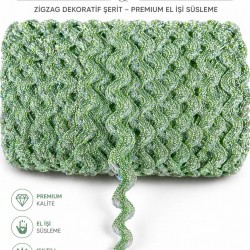 Mint Yeşil G&uuml;m&uuml;ş Lumirex Vortiq Kabartmalı Zigzag Dekoratif Şerit &ndash; Premium El İşi S&uuml;sleme 1 Metre-LUMIREX-22
