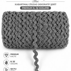 G&uuml;m&uuml;ş Lumirex Vortiq Kabartmalı Zigzag Dekoratif Şerit &ndash; Premium El İşi S&uuml;sleme 1 Metre-LUMIREX-23