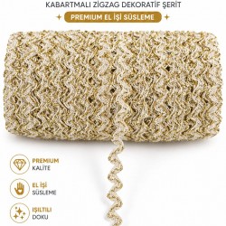 Koyu Krem Gold Lumirex Vortiq Kabartmalı Zigzag Dekoratif Şerit &ndash; Premium El İşi S&uuml;sleme 1 Metre-LUMIREX-24