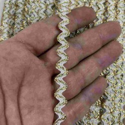 Krem Gold Lumirex Vortiq Kabartmalı Zigzag Dekoratif Şerit &ndash; Premium El İşi S&uuml;sleme 1 Metre-LUMIREX-4
