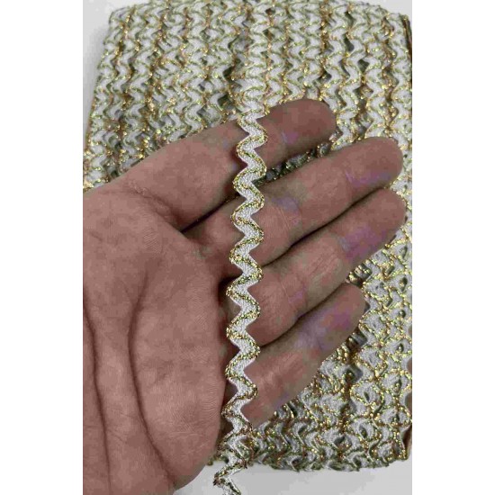 Krem Gold Lumirex Vortiq Kabartmalı Zigzag Dekoratif Şerit &ndash; Premium El İşi S&uuml;sleme 1 Metre-LUMIREX-4