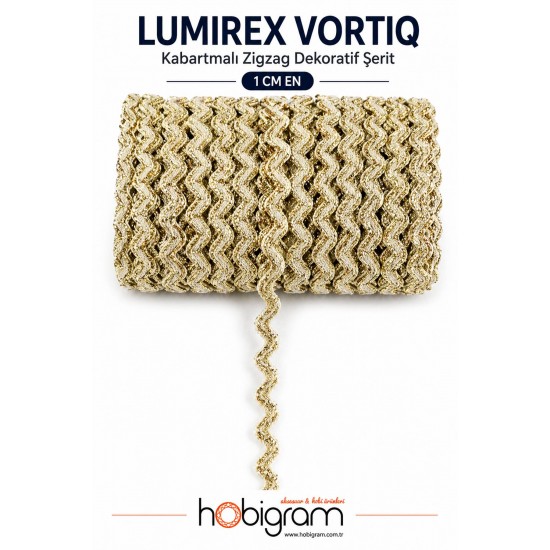 Krem Gold Lumirex Vortiq Kabartmalı Zigzag Dekoratif Şerit &ndash; Premium El İşi S&uuml;sleme 1 Metre-LUMIREX-4