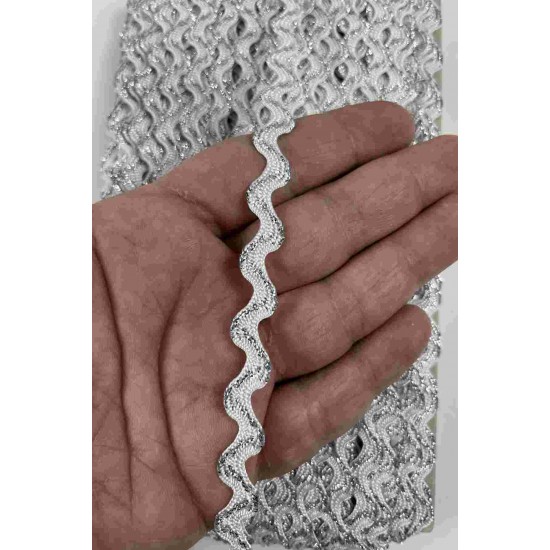 Beyaz G&uuml;m&uuml;ş Lumirex Vortiq Kabartmalı Zigzag Dekoratif Şerit &ndash; Premium El İşi S&uuml;sleme 1 Metre-LUMIREX-6