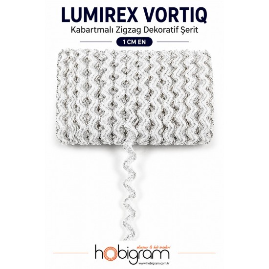 Beyaz G&uuml;m&uuml;ş Lumirex Vortiq Kabartmalı Zigzag Dekoratif Şerit &ndash; Premium El İşi S&uuml;sleme 1 Metre-LUMIREX-6