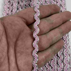 Pembe G&uuml;m&uuml;ş Lumirex Vortiq Kabartmalı Zigzag Dekoratif Şerit &ndash; Premium El İşi S&uuml;sleme 1 Metre-LUMIREX-8