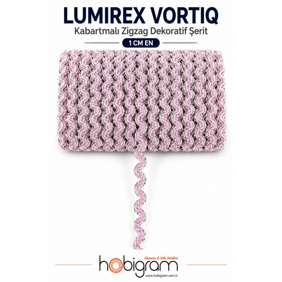 Pembe G&uuml;m&uuml;ş Lumirex Vortiq Kabartmalı Zigzag Dekoratif Şerit &ndash; Premium El İşi S&uuml;sleme 1 Metre-LUMIREX-8