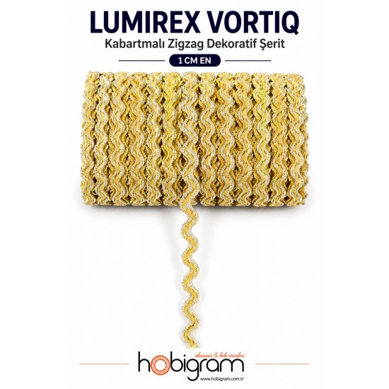 Sarı G&uuml;m&uuml;ş Lumirex Vortiq Kabartmalı Zigzag Dekoratif Şerit &ndash; Premium El İşi S&uuml;sleme 1 Metre-LUMIREX-9