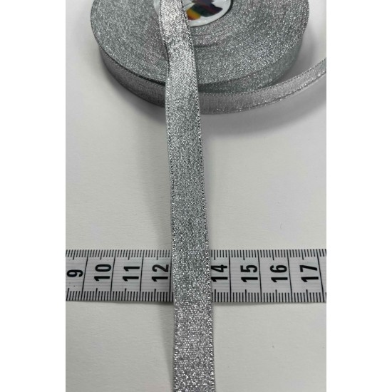 G&uuml;m&uuml;ş 1 Cm Lunavera Simli Dekoratif Şerit Kurdele 1 Metre-LUNAVERA-10