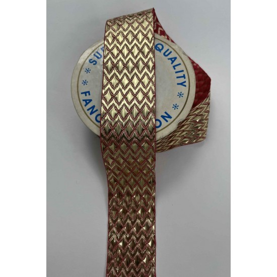 Kırmızı Gold K&uuml;&ccedil;&uuml;k Baklava Simli Şerit Kurdele 1 Metre-LUNAVERA-20