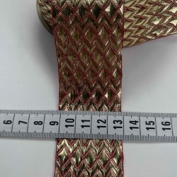 Kırmızı Gold K&uuml;&ccedil;&uuml;k Baklava Simli Şerit Kurdele 1 Metre-LUNAVERA-20
