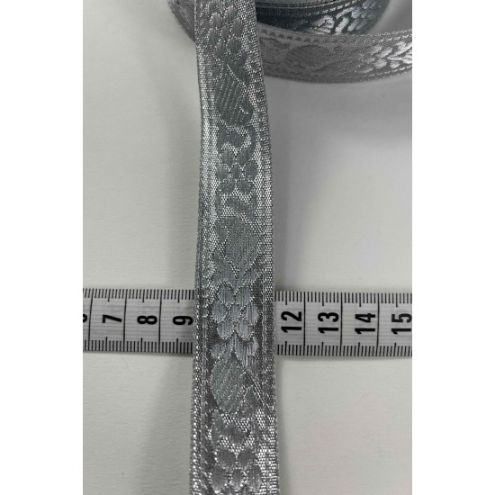 G&uuml;m&uuml;ş Etnik Lunavera Simli Dekoratif Şerit Kurdele 1 Metre-LUNAVERA-3