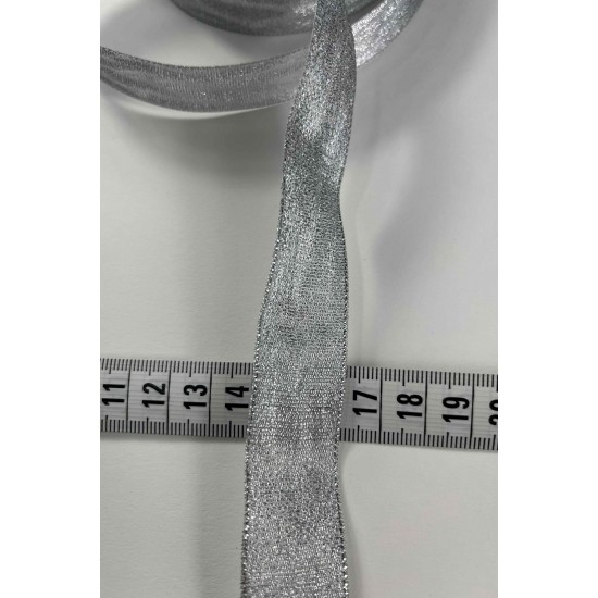 G&uuml;m&uuml;ş D&uuml;z Lunavera Simli Dekoratif Şerit Kurdele 1 Metre-LUNAVERA-5