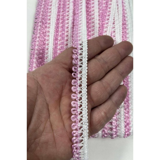 Pembe Beyaz Lurexia Dekoratif Kenar S&uuml;s&uuml; Şerit &ndash; El İşi S&uuml;sleme Şeridi 1 Metre-LUREXIA-100