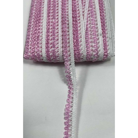 Pembe Beyaz Lurexia Dekoratif Kenar S&uuml;s&uuml; Şerit &ndash; El İşi S&uuml;sleme Şeridi 1 Metre-LUREXIA-100