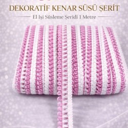 Pembe Beyaz Lurexia Dekoratif Kenar S&uuml;s&uuml; Şerit &ndash; El İşi S&uuml;sleme Şeridi 1 Metre-LUREXIA-100