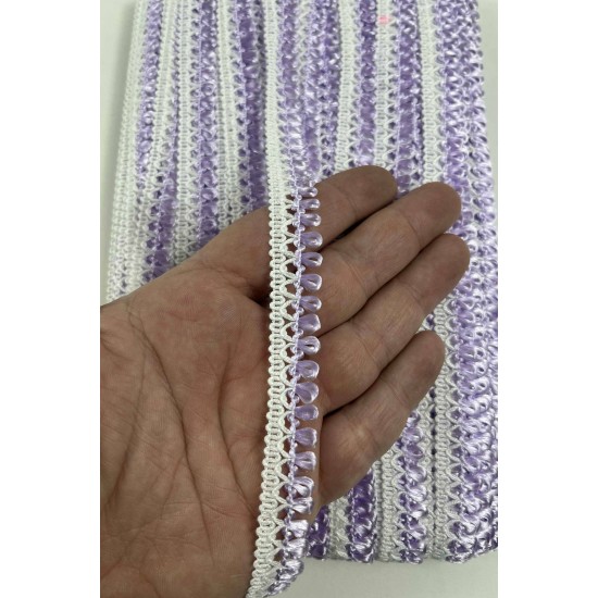 Lila Beyaz Lurexia Dekoratif Kenar S&uuml;s&uuml; Şerit &ndash; El İşi S&uuml;sleme Şeridi 1 Metre-LUREXIA-101